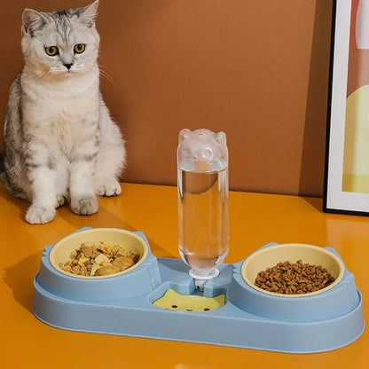 Double Dog Cat Bowls with Water Dispenser Tilted