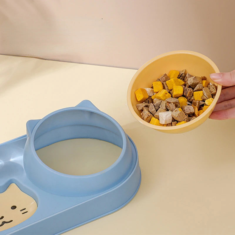 Double Dog Cat Bowls with Water Dispenser Tilted