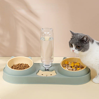 Double Dog Cat Bowls with Water Dispenser Tilted